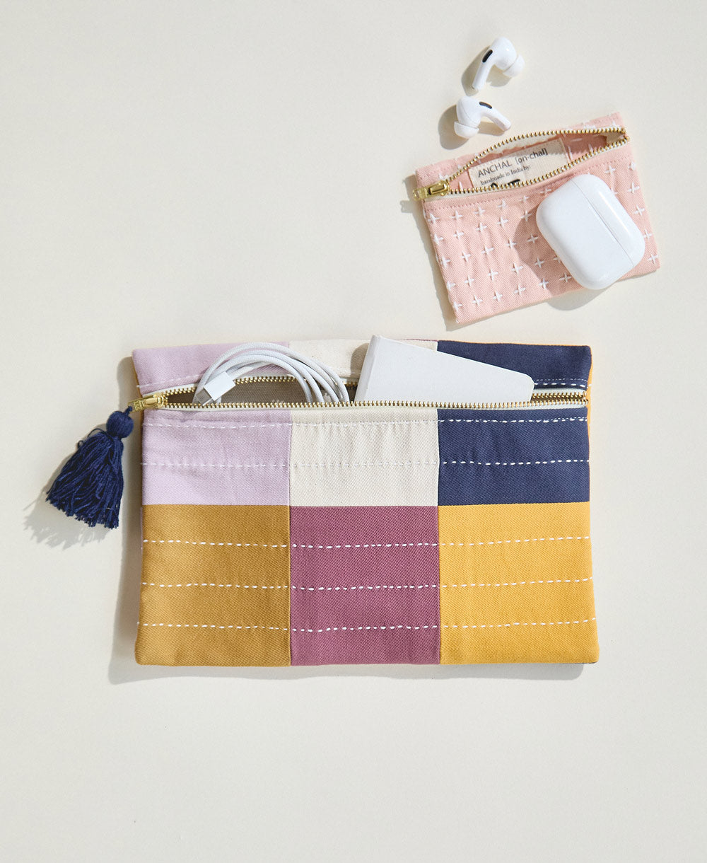 Pouch Checkered Lilac con monedero a juego