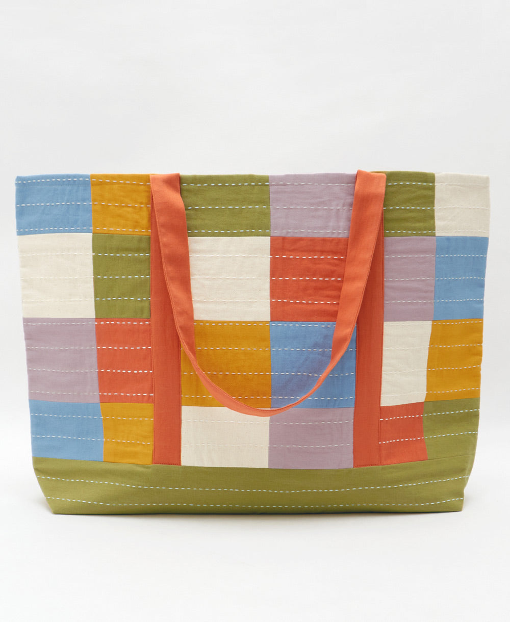 Tote Checkered Canvas color Cloud, vista frontal